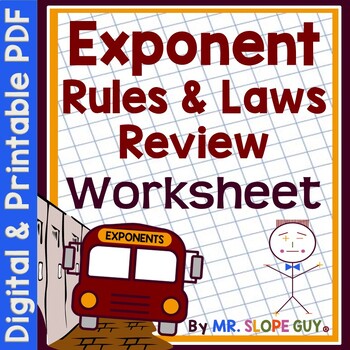 Preview of Rules of Exponents Unit Review Worksheet on Exponent Laws
