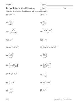 rules of exponents worksheet collection by mrhutchens tpt