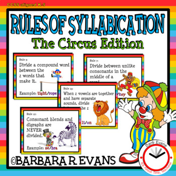 syllable rules circus theme syllable division rules phonics anchor charts