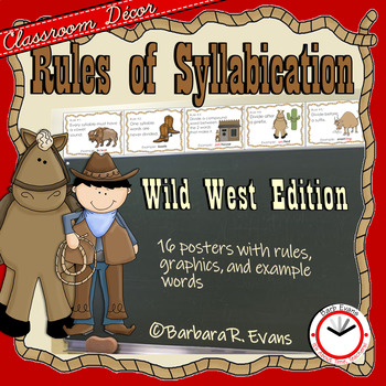 Preview of SYLLABLE RULES Cowboy Theme Syllable Division Rules Phonics Anchor Charts