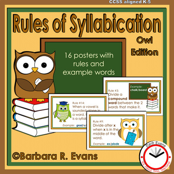 Preview of SYLLABLE RULES Owl Theme Syllable Division Rules Phonics Anchor Charts