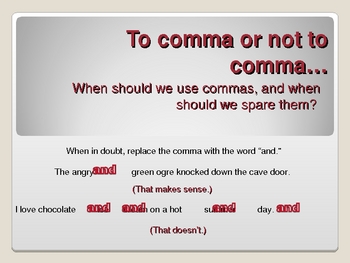 Preview of Rules of the Comma Powerpoint Presentation (with bouncing comma)