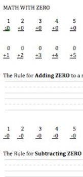 Preview of Rules with Zero in addition, subtraction, & multiplication