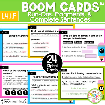 Preview of Run-On Fragment Complete Sentences BOOM Cards | Digital Task Cards