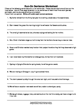 Correcting Run-On Sentences Worksheets