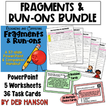 Preview of Run-On Sentences and Fragments Bundle: Task Cards, Editing Worksheets