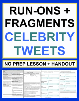 Preview of Run On Sentences and Fragments Celebrity Tweets Grammar Worksheet and Lesson