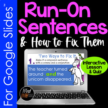 Preview of Run On Sentences and How To Fix Them for Google Slides™, Quiz for Google Forms™
