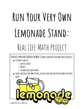 Preview of Run Your Very Own Lemonade Stand: Real Life Math Project