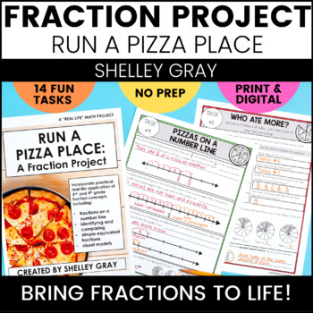 Preview of Fraction Math Project With 3rd 4th Grade Fraction Activities - Run a Pizza Place