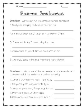 Correcting Run-On Sentences Worksheets