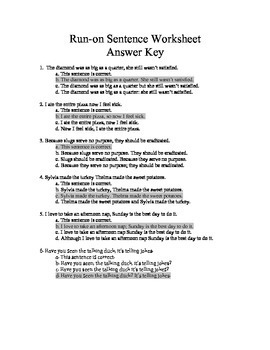 Run-on Sentence Worksheets, Quiz and Answer Keys by Laura Torres