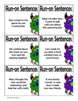 Run-on Sentences Activity by Melissa's Teacher Mall | TpT