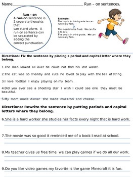 Run-on Sentences 3rd grade by Miss Dee | Teachers Pay Teachers