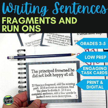 Preview of Run on Sentences and Fragments Task Cards - Writing Sentences - Print & Digital