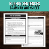 Run-on Sentences Grammar Review Worksheet for Middle and H