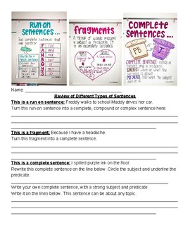 Run-on, fragment and Complete Sentence Review by The Petoskey Place