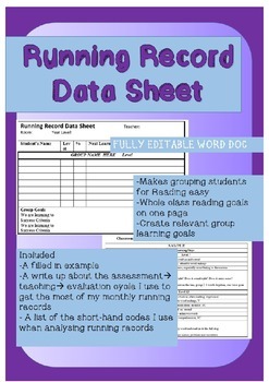 Preview of Running Record Classroom Data Sheet