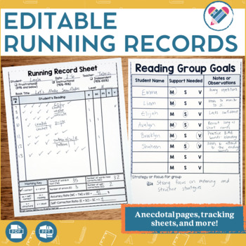 Preview of Running Record Tracking Forms EDITABLE