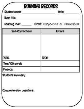 Running Records Note-Taking Template by Kendall Hektner | TPT