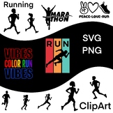 Running, color run, 5K, Marathon, silhouettes, SVG PNG Run