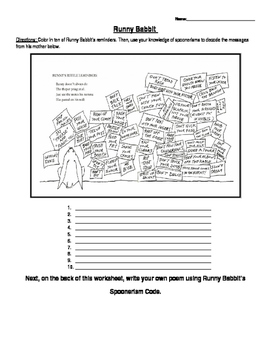 Preview of Runny Babbit Shel Silverstein Poetry Spoonerisms Activity