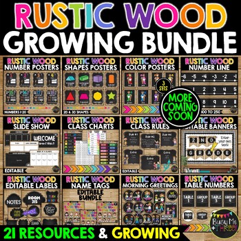 Preview of Rustic Wood and Chalkboard Classroom Decor BUNDLE | Organization | Farmhouse