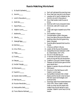 Preview of Russia / Soviet Union Terms Matching Worksheet