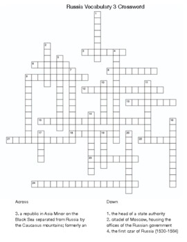 Russia Vocabulary 3 Crossword by Northeast Education TpT