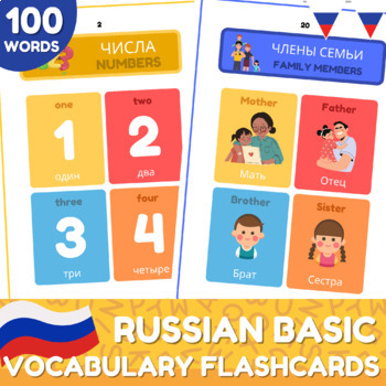 Preview of Russian Basic Vocabulary Flashcards | English-Russian Picture Dictionary