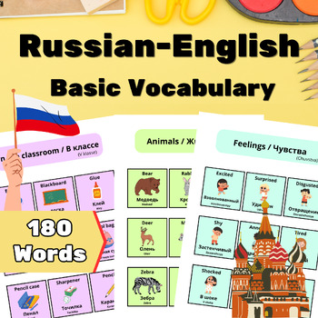 Preview of Russian-English Basic Vocabulary Flashcards - Bilingual Visual Dictionary