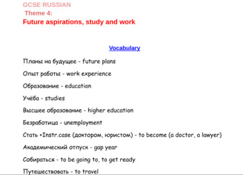 Preview of Russian GCSE: Future Aspirations, Study and Work