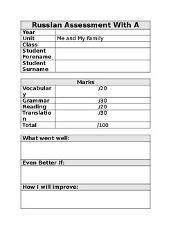 Preview of Russian - Me and My Family Unit Assessment Answers Doc.