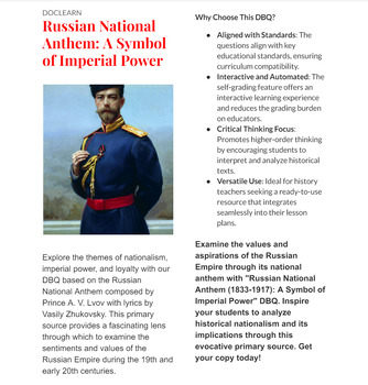 Preview of Russian National Anthem: A Symbol of Imperial Power DBQ NO PREP/SELF GRADING DBQ