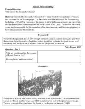 Preview of Russian Revolution DBQ Primary Source Documents with Questions - Guided Writing
