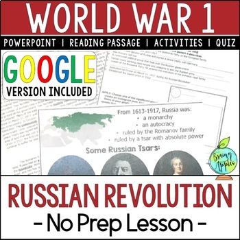Preview of Russian Revolution Lesson (WW1, WWI) - Reading Activity - Passage - PPT - Quiz