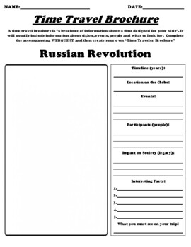 Preview of Russian Revolution "Time Travel Brochure" Worksheet & Webquest