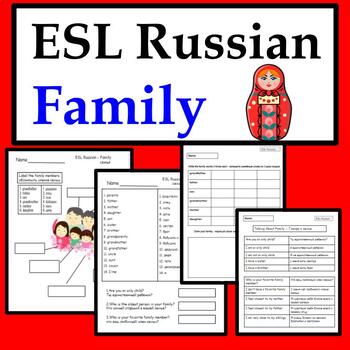 Preview of Russian to English ESL Newcomer Activities: Family vocabulary worksheets