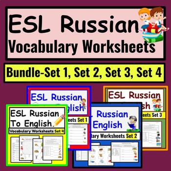 Preview of Russian to English ESL Newcomer Activities: Vocabulary Worksheets BUNDLE sets