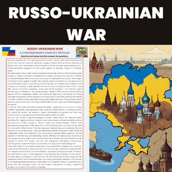Preview of Russo-Ukrainian War Reading Comprehension Worksheet | Russia Ukraine Conflict