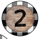 Rustic Black & White Plaid and Wood Number Labels