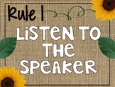 Rustic Burlap and Sunflower Classroom Rules