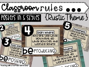 Preview of Classroom Rules Posters Rustic 5 Ps