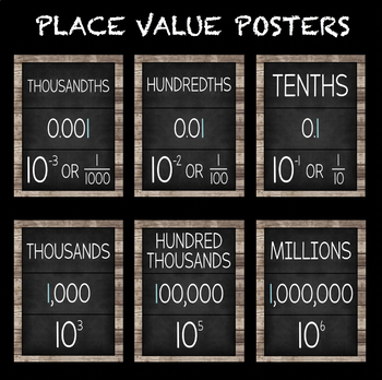 Preview of Rustic Farmhouse Chalkboard Place Value Posters