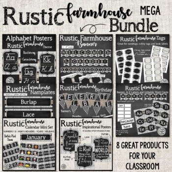 Preview of Rustic Farmhouse Mega Classroom decor Bundle | Back To School