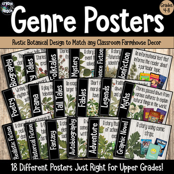 Preview of Rustic Farmhouse Reading Genre Posters for Upper Elementary and Middle School