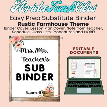 Preview of Rustic Farmhouse Editable Substitute Binder EASY Prep!