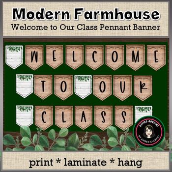Preview of Rustic Modern Farmhouse Shiplap Classroom Pennant Banner: Fully Editable!