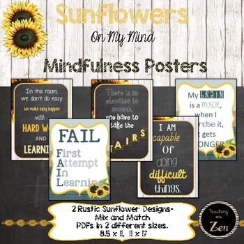 Preview of Rustic Sunflower Habits of mind and mindset posters- 40 different 80 posters