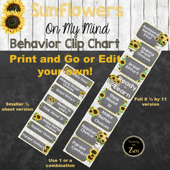 Preview of Rustic Sunflower Themed Behavior Clip Chart- Editable and Print as you Go